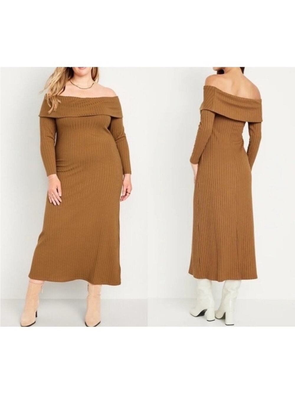 Old Navy NWT Off Shoulder Rib Knit Maxi Dress Spiced Saffron XL